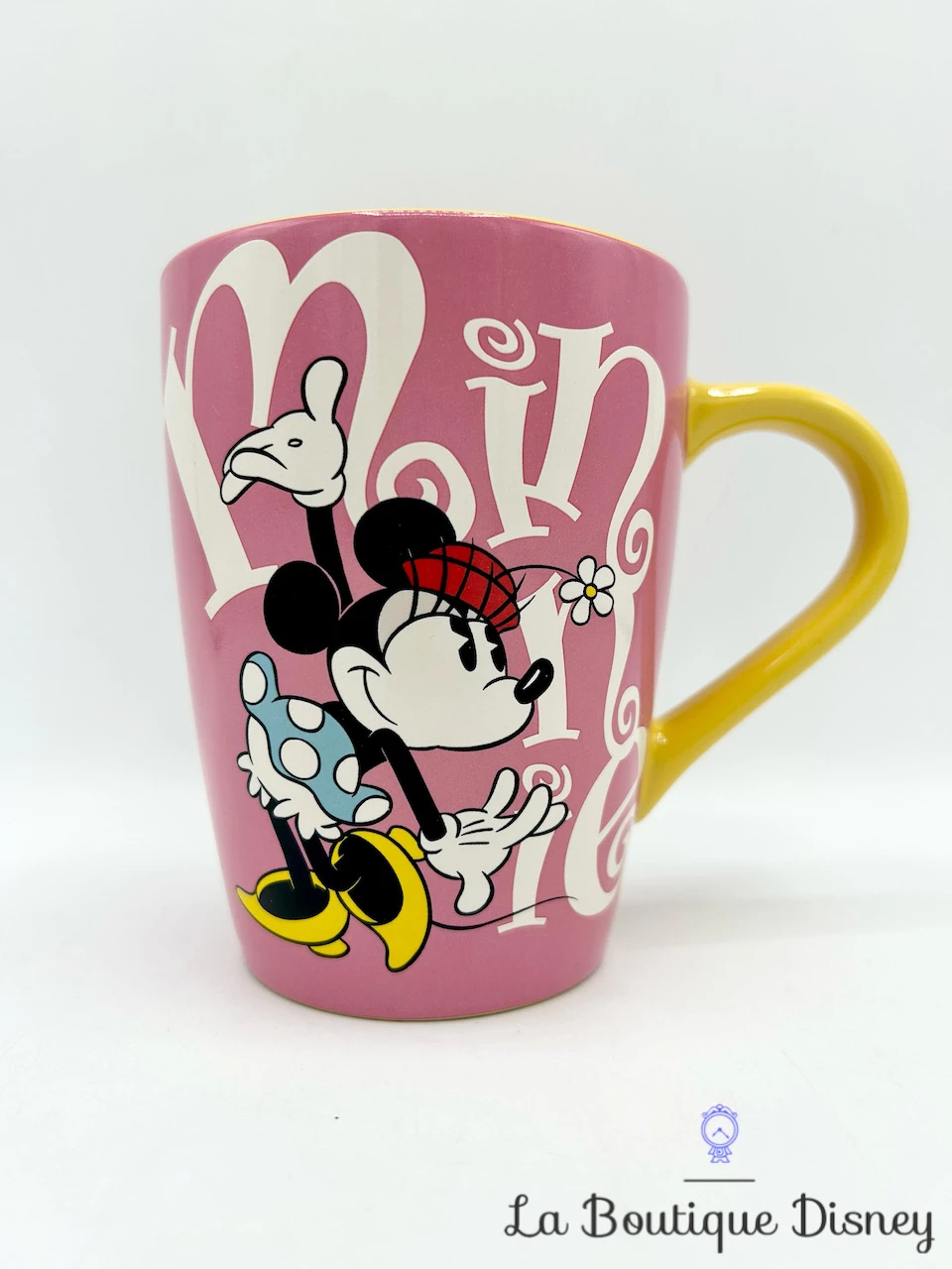 Tasse Minnie Mouse Rétro Vintage Disney Store 2016 Mug Rose Jaune – Image 3
